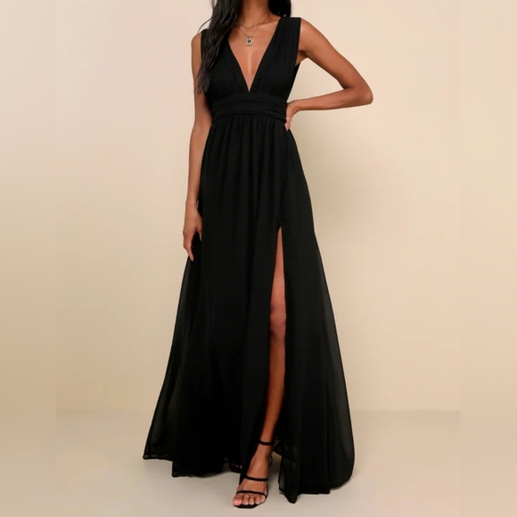 Lulus Women's Heavenly Hues Black Sleeveless Maxi Dress, Size MED - Picture 1 of 15